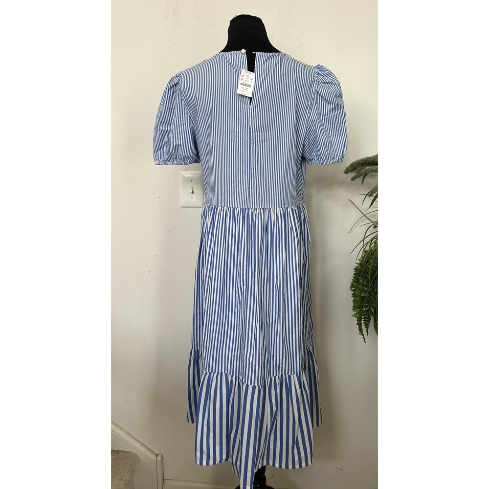 NWT J.Crew Blue & White striped Tiered Cotton Maxi Dress Ruffle Trim sz 12 $118 - Picture 3 of 5